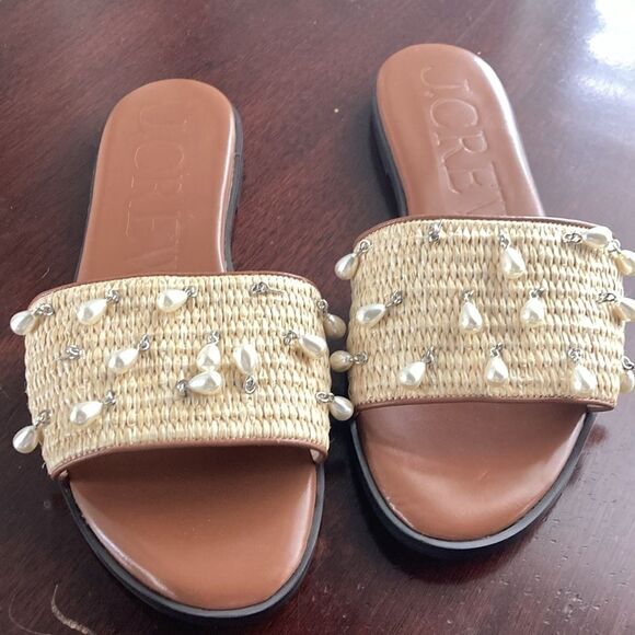 J.Crew Georgina woven faux-raffia sandals with pearls - Picture 2 of 5